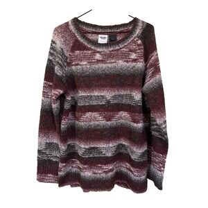Harley‎ Davidson Logo Sweater Women's L  Maroon Gray Striped Soft Cozy Comfort